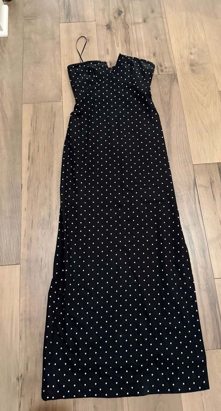 Anthropologie Black Polka Dot Midi Dress Size XXS